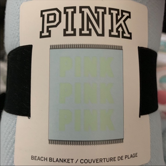 VS Pink Logo Fringe Beach Festival Blanket Blue - Picture 4 of 5